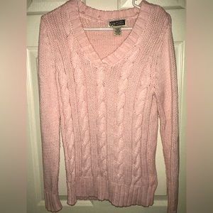 Route 66 cable knit pink with sparkles sweater
